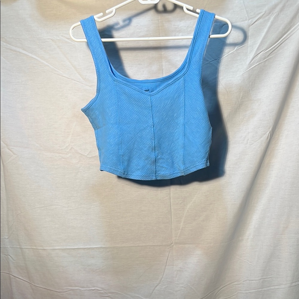 Aerie Blue Fitted Sleeveless Crop Tank Top